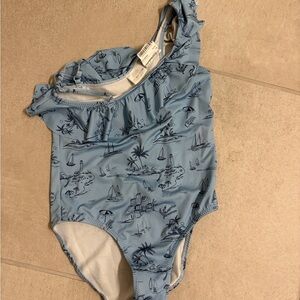 Zara Girls Light Blue Swimsuit with Nautical Design One Should 6-7